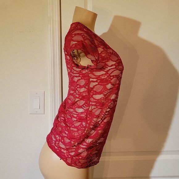 AVOCADO RED LACE &TAN WOMEN"S TOP - Picture 6 of 14